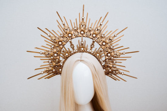 Gold halo crown, Wedding headpiece, Halo Crown, Goddess crown, Halo Headband, Gold crown, Bridal Headpiece, Wedding Crown