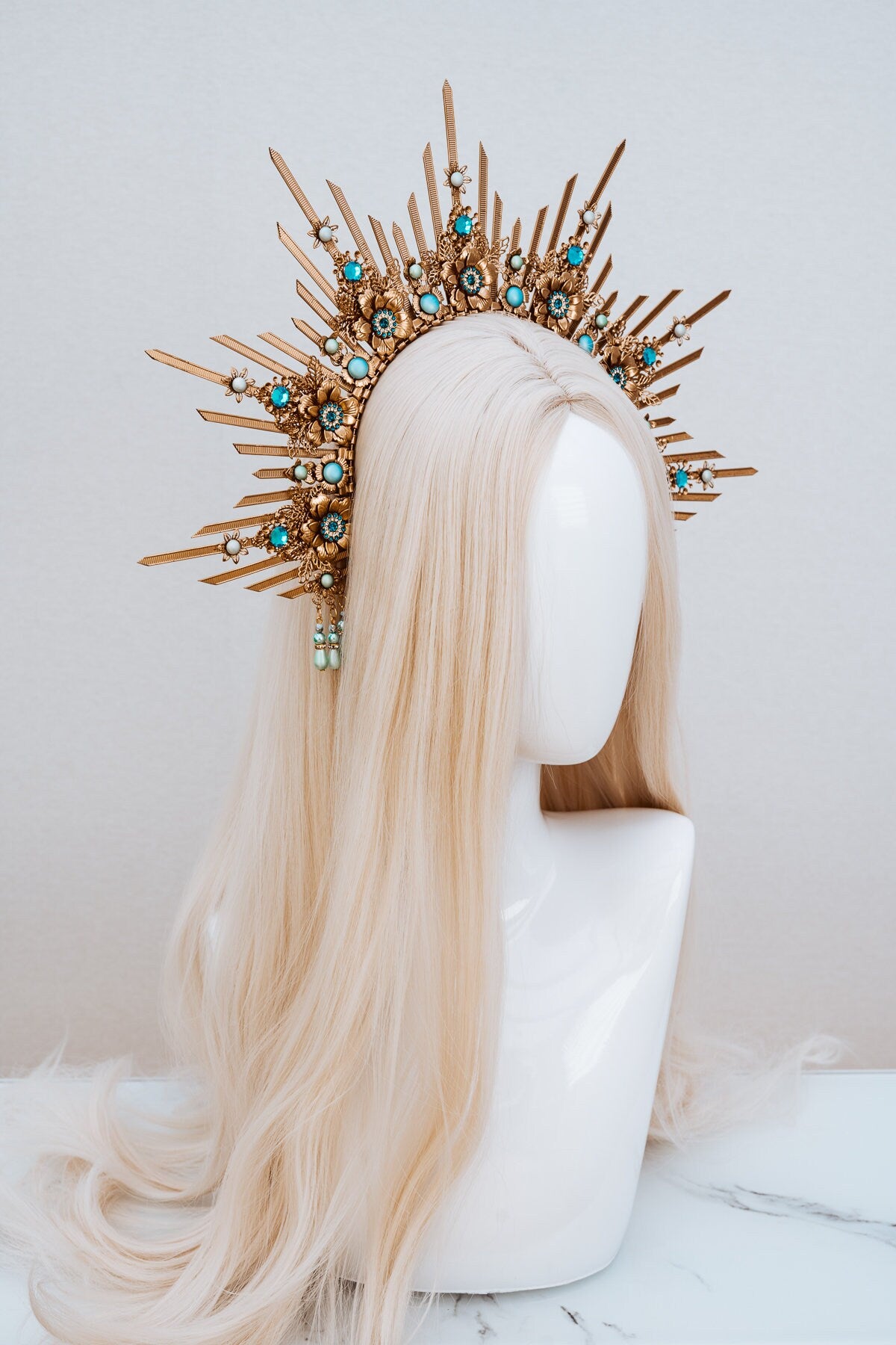 Blue crown, Moon child Halo, Halo, Halo Crown, Halo Headpiece, Halo Headband, Halo Headlights, Gold Halo, Headpiece, Wedding Crown, Tiara