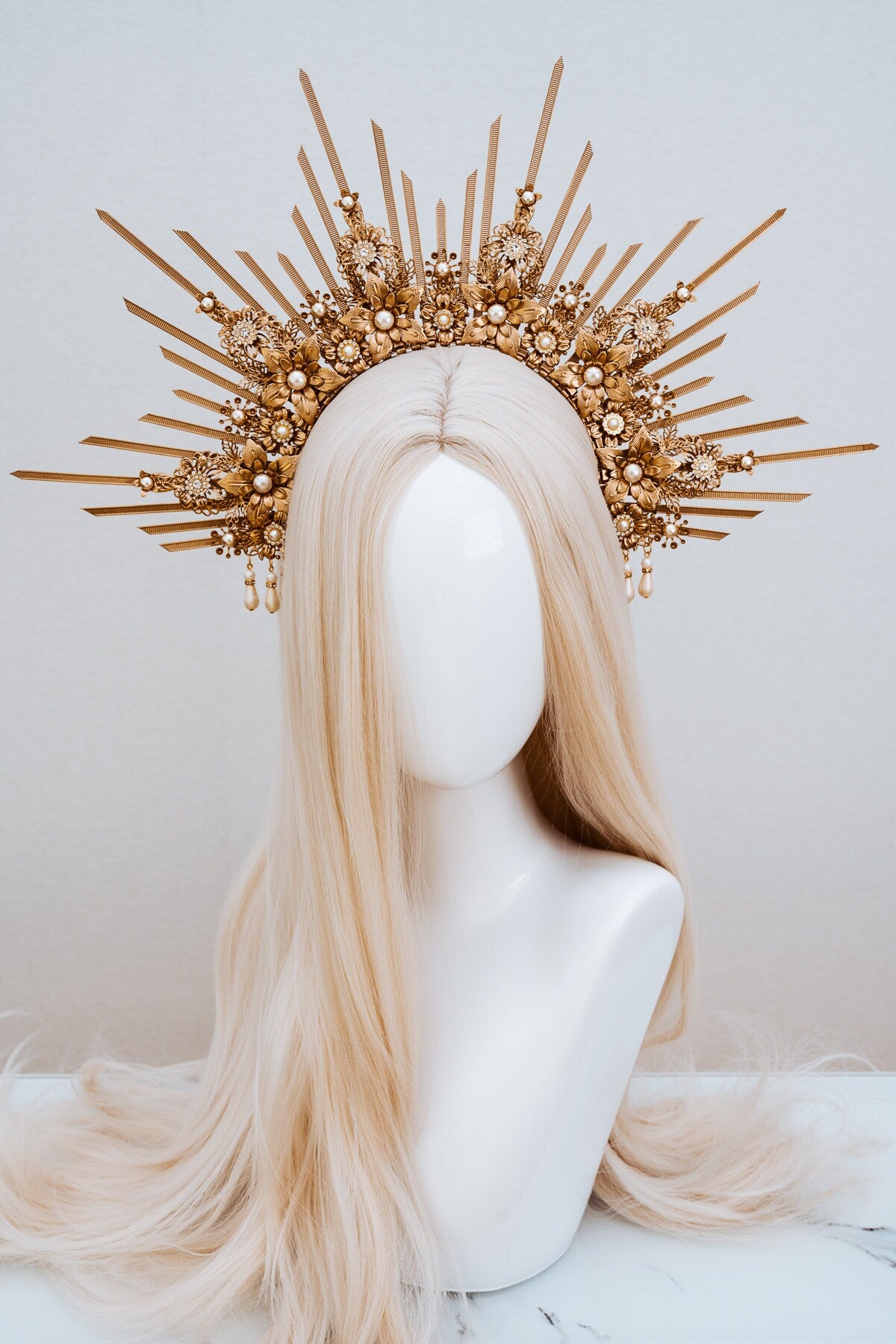 Halo Gold halo crown Jewellery Gold crown Flower crown Bridal headpiece Celestial jewellery Krone Crown Headdress Fairy crown Wedding crown