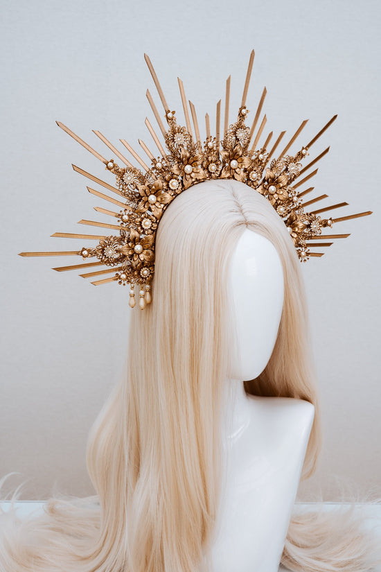 Halo Gold halo crown Jewellery Gold crown Flower crown Bridal headpiece Celestial jewellery Krone Crown Headdress Fairy crown Wedding crown