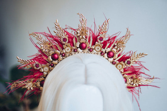 Burgundy Halo Crown, Halo Headpiece, Festival crown, Festival headpiece, Wedding Crown, Halo crown, Boho Wedding, Halo Headband, Red Halo