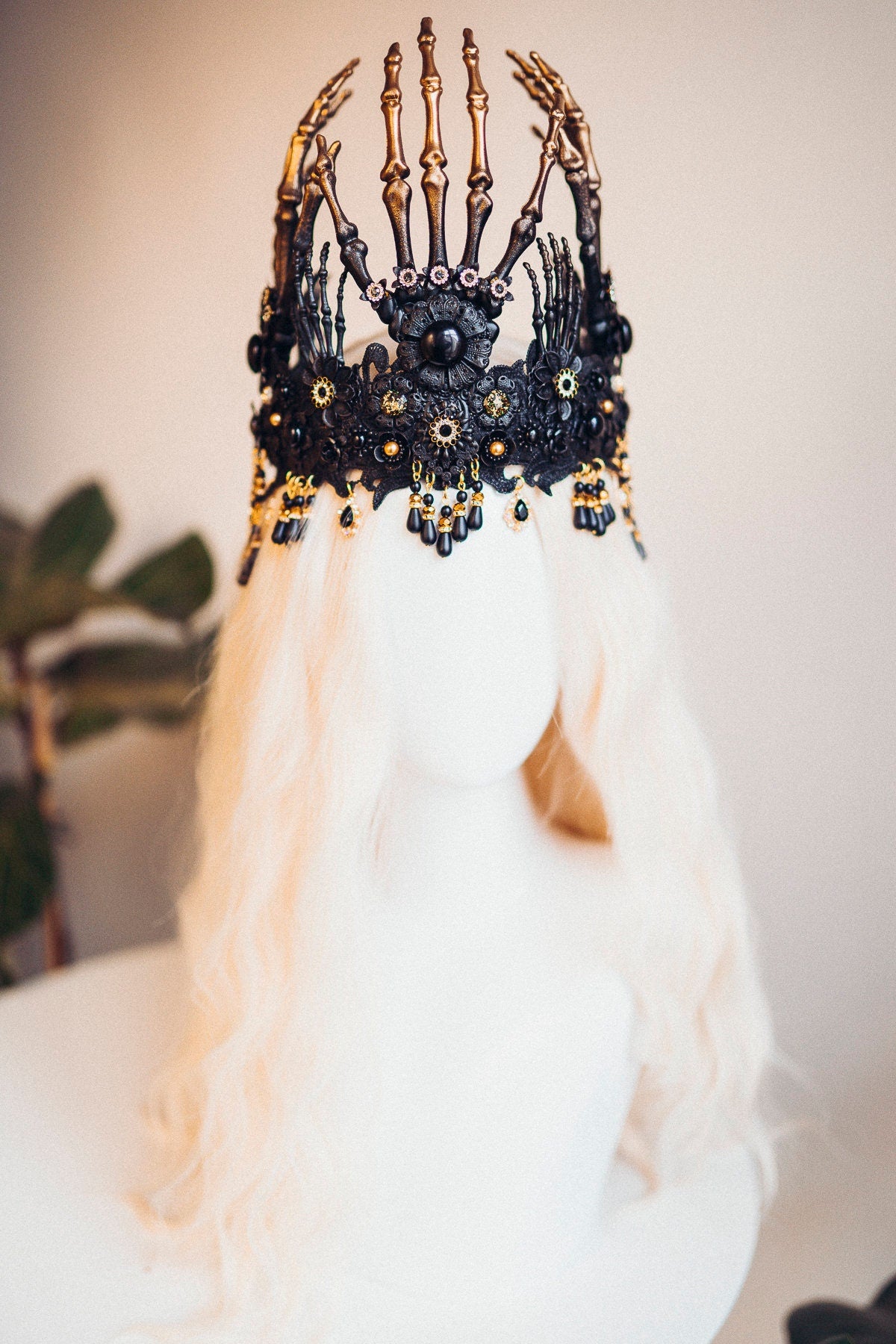 Halloween costume, Halloween headband, Halloween headpiece, Day of the Dead, La Catrina crown, Sugar skull, Skull crown, Gold flower crown