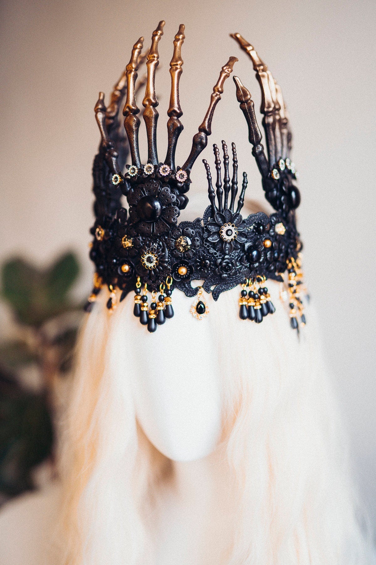 Halloween costume, Halloween headband, Halloween headpiece, Day of the Dead, La Catrina crown, Sugar skull, Skull crown, Gold flower crown