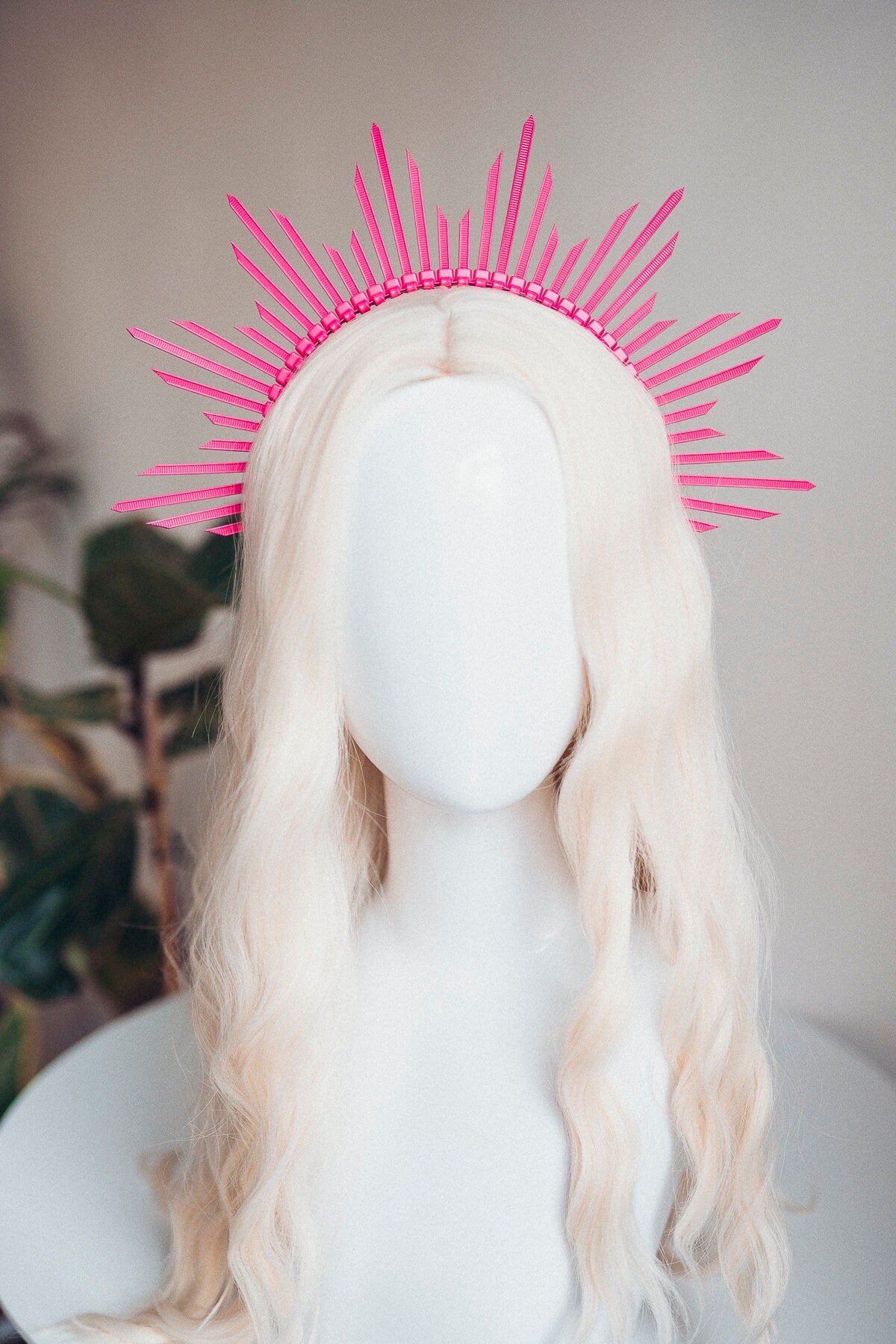 Neon Pink Halo Crown, Halo Headpiece, Festival crown, Burning man, Zip ties crown, Halo crown, Halo Headband, Festival Fashion, Rave outfit