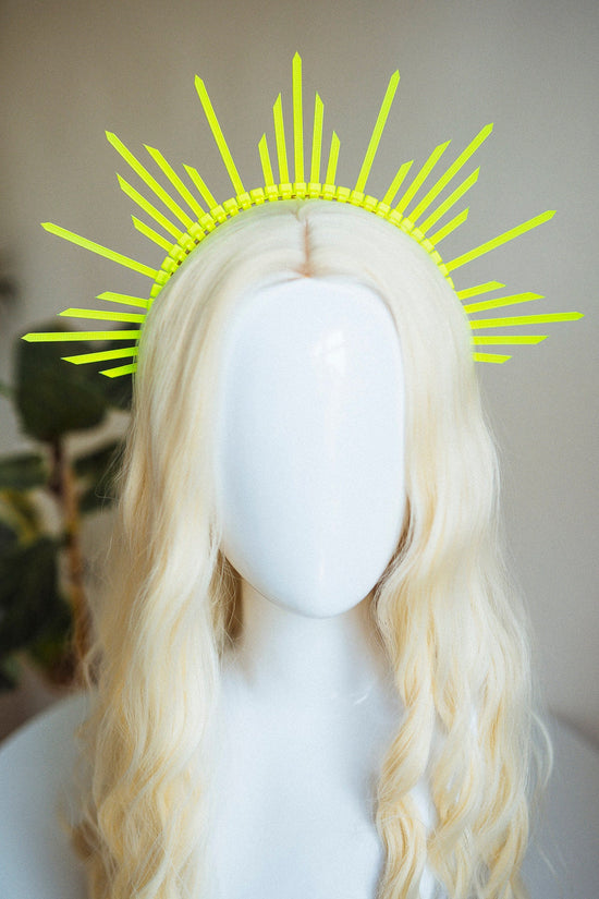 Neon Yellow Halo Crown, Halo Headpiece, Festival crown, Burning man, Zip ties crown, Halo crown, Halo Headband, Festival Fashion,Rave outfit