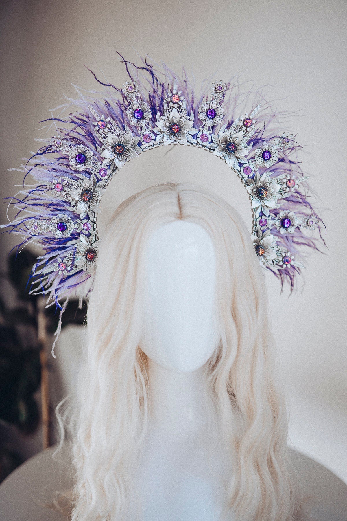 Lavender Halo Crown Halo Headpiece Festival crown Festival headpiece Silver Halo Wedding Crown Halo Boho Wedding Halo Headband