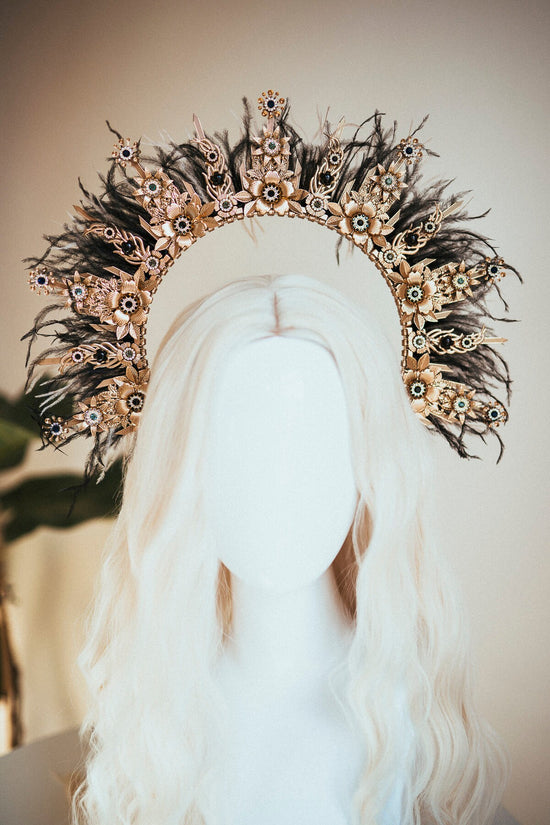 Black Halo Crown Headpiece Festival crown Festival headpiece Burning man Wedding Crown Halo crown Boho Wedding Halo Headband