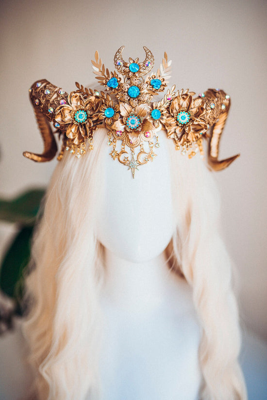 Aries Crown Zodiac Signs Celestial Headband Festival Fashion Gold Horns Headpiece Gold Tiara Birthday Party Headband Burning Man Halloween