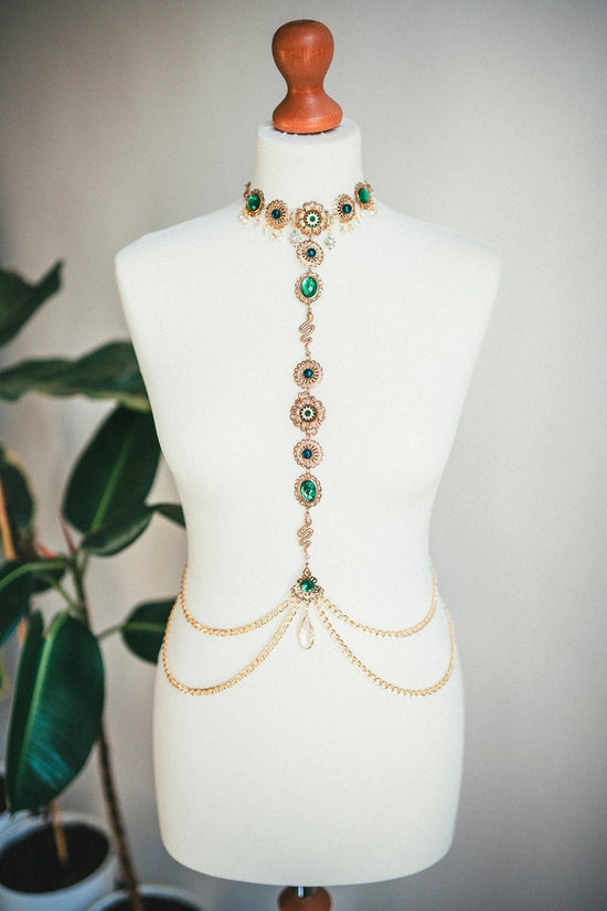 Gold Boho Harness, Festival Harness, Festival Fashion, Burning Man Fashion, Photo props, Green Belt, Green Harness, Burning Man, Boho style