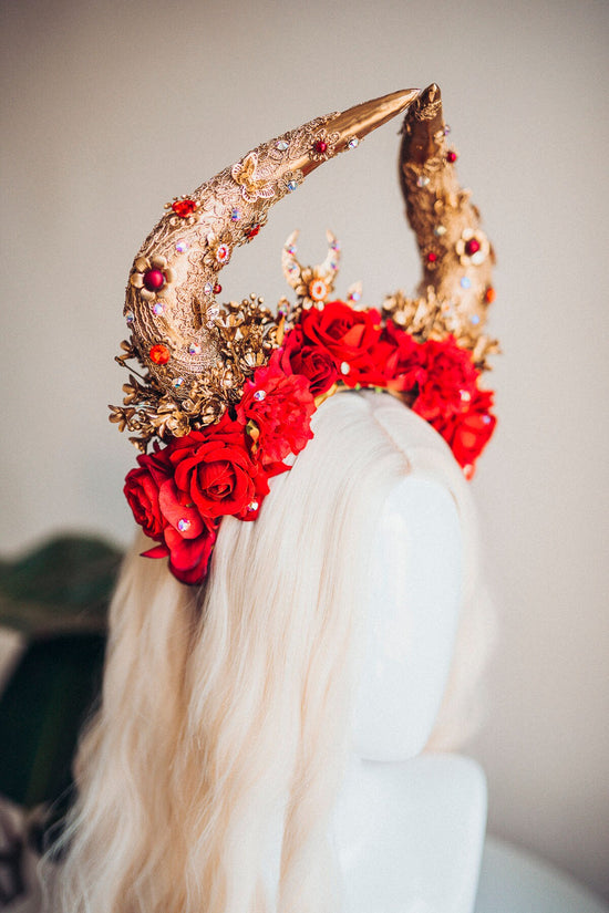 Zodiac Sign, Birthday Headband, B-day Crown, Taurus crown, Zodiac, Headband, Headpiece, Horns, Tiara, Flower crown, Flower Horns, Red Tiara