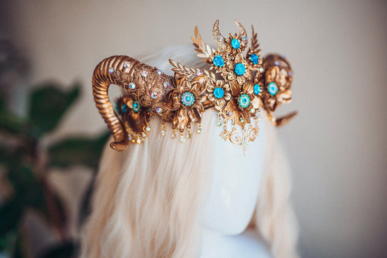 Aries Crown Zodiac Signs Celestial Headband Festival Fashion Gold Horns Headpiece Gold Tiara Birthday Party Headband Burning Man Halloween