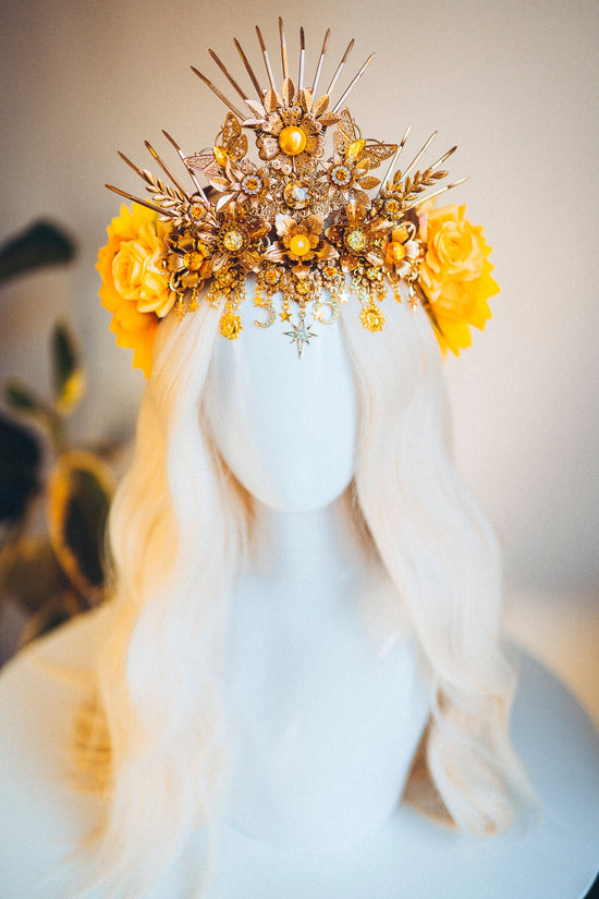 Sun Flower Crown, Flower Headband, Festival Headpiece, Festival Crown, Headband, Headpiece, Sun Crown, Tiara, Flower crown, Halo Headalights