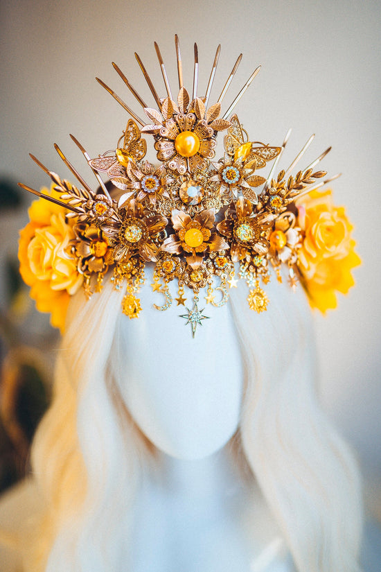 Sun Flower Crown, Flower Headband, Festival Headpiece, Festival Crown, Headband, Headpiece, Sun Crown, Tiara, Flower crown, Halo Headalights