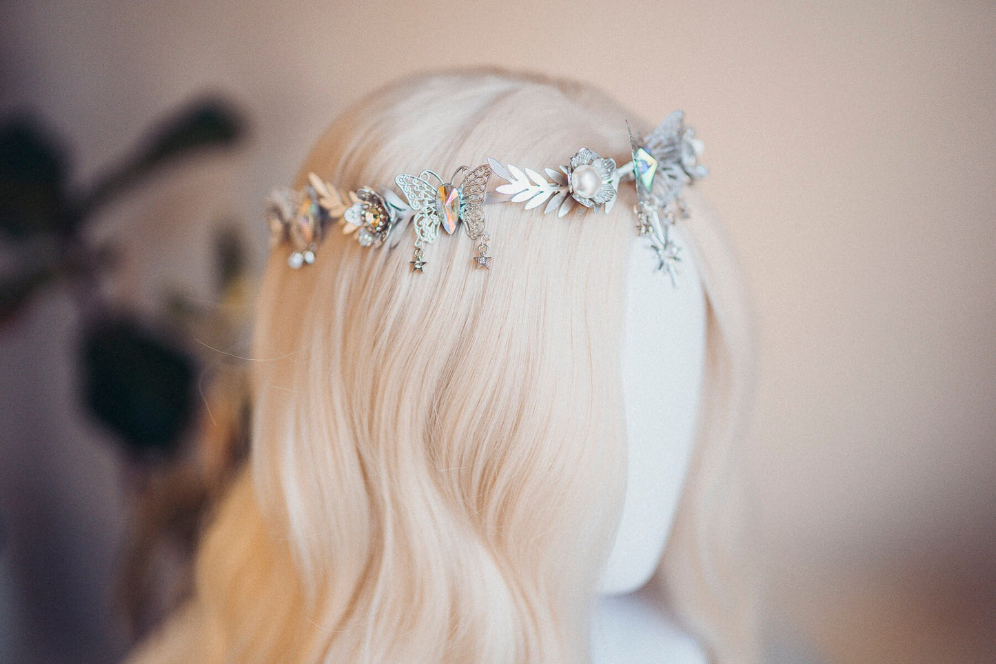 Moon crown, Moon Child Crown, Celestial, Silver Tiara, Butterfly Headpiece, Headband, Halo Headlights, Festival Tiara, Wedding Crown, Boho