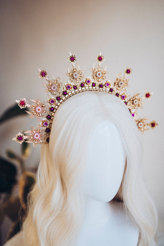 Gold Halo Crown, Halo Headpiece, Festival crown, Festival headpiece, Burgundy Halo, Wedding Crown, Halo crown, Boho Wedding, Halo Headband