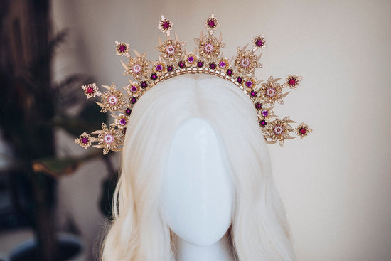 Gold Halo Crown, Halo Headpiece, Festival crown, Festival headpiece, Burgundy Halo, Wedding Crown, Halo crown, Boho Wedding, Halo Headband