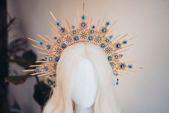 Gold Halo Crown Halo Headpiece Festival crown Festival headpiece Royal Blue Halo Wedding Crown Halo Boho Wedding Halo Headband