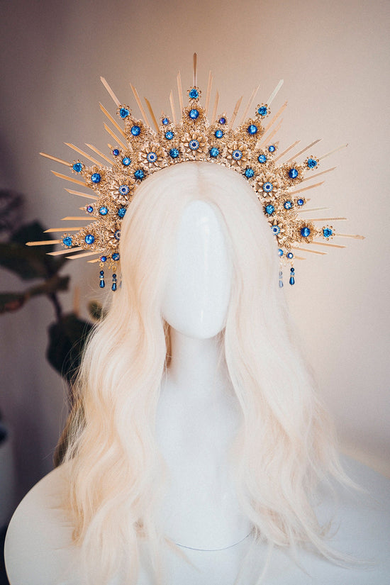 Gold Halo Crown Halo Headpiece Festival crown Festival headpiece Royal Blue Halo Wedding Crown Halo Boho Wedding Halo Headband