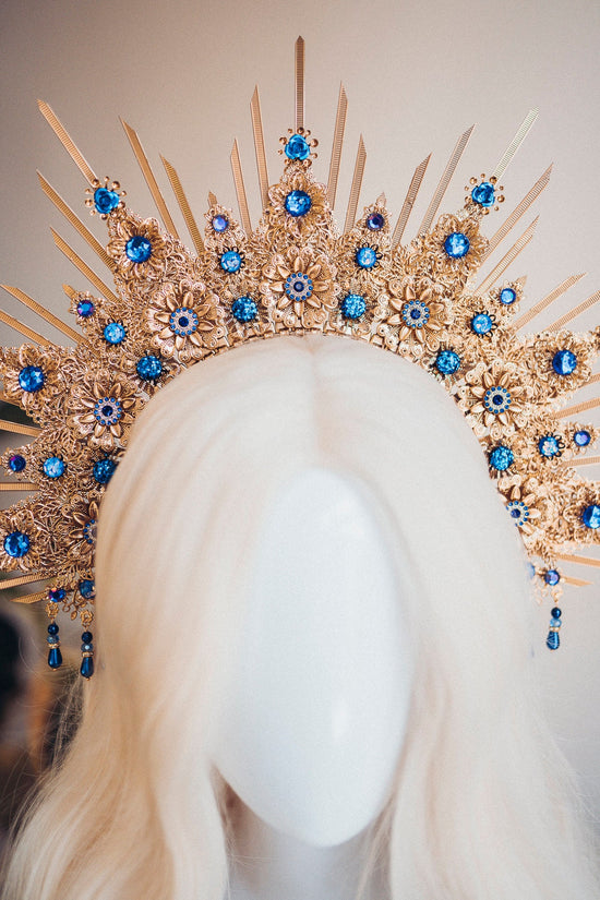 Gold Halo Crown Halo Headpiece Festival crown Festival headpiece Royal Blue Halo Wedding Crown Halo Boho Wedding Halo Headband