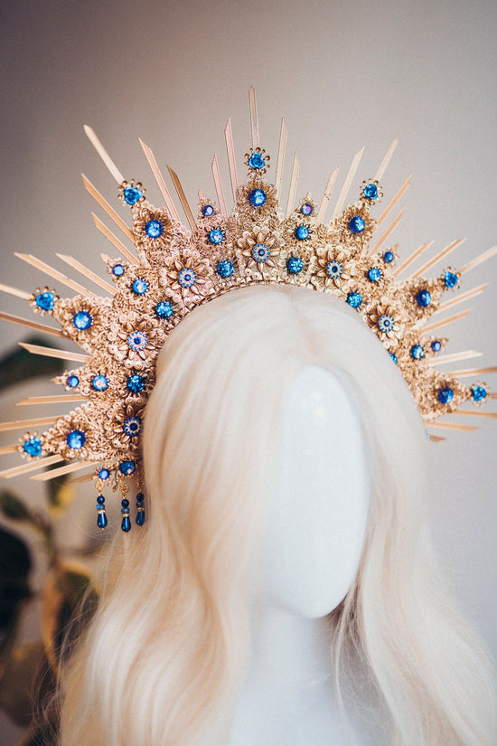 Gold Halo Crown Halo Headpiece Festival crown Festival headpiece Royal Blue Halo Wedding Crown Halo Boho Wedding Halo Headband