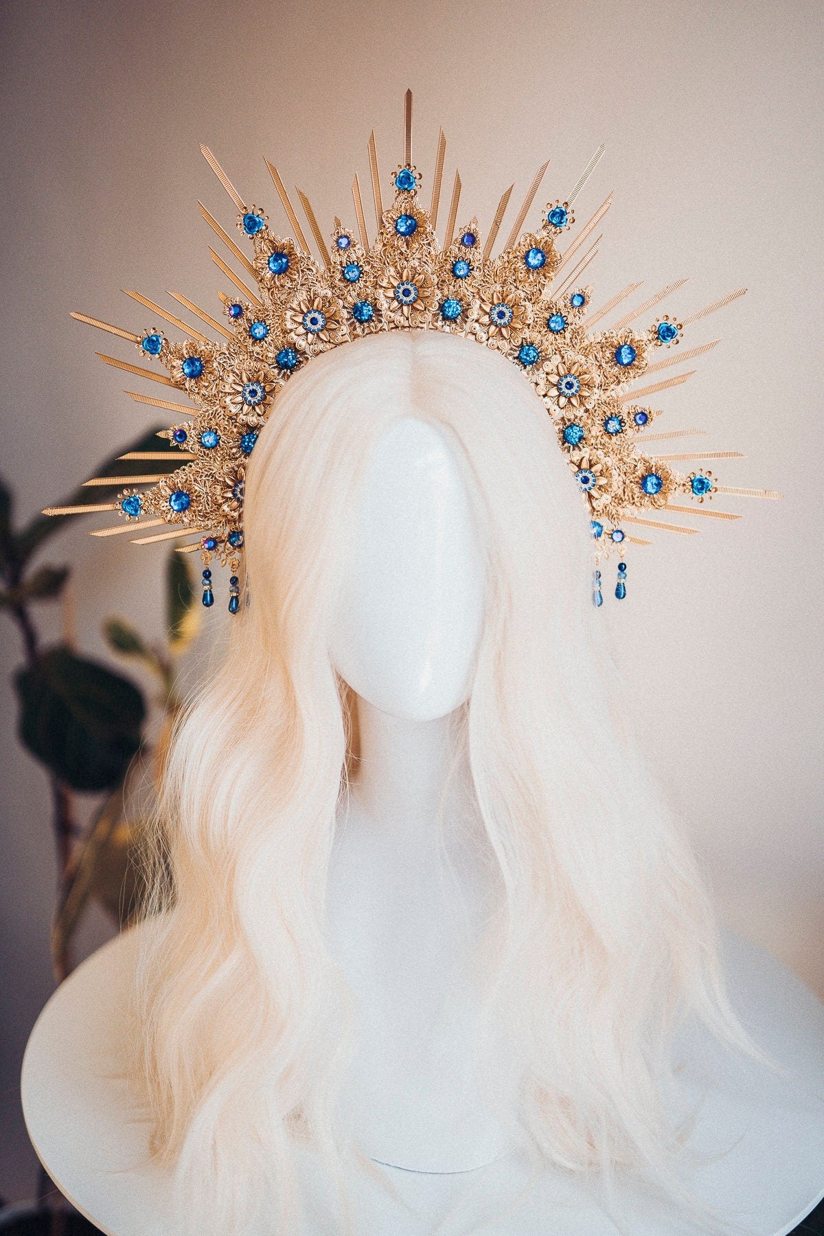 Gold Halo Crown Halo Headpiece Festival crown Festival headpiece Royal Blue Halo Wedding Crown Halo Boho Wedding Halo Headband