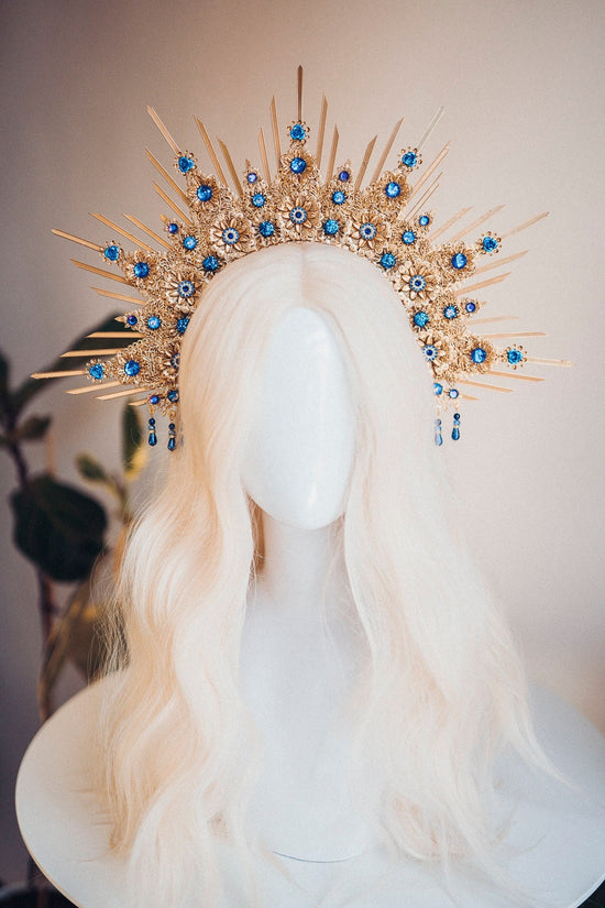 Gold Halo Crown Halo Headpiece Festival crown Festival headpiece Royal Blue Halo Wedding Crown Halo Boho Wedding Halo Headband