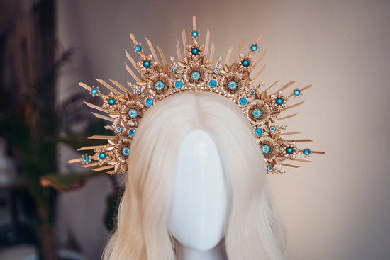 Gold Halo Crown, Halo Headpiece, Festival crown, Festival headpiece, Turquoise Halo, Wedding Crown, Halo crown, Boho Wedding, Halo Headband