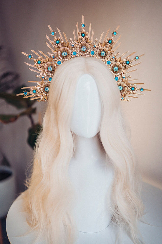 Gold Halo Crown, Halo Headpiece, Festival crown, Festival headpiece, Turquoise Halo, Wedding Crown, Halo crown, Boho Wedding, Halo Headband