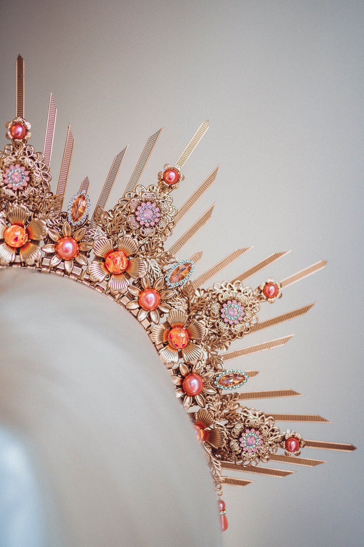 Gold Halo Crown, Halo Headpiece, Festival crown, Festival headpiece, Peach Coral Halo, Wedding Crown, Halo crown, Boho Wedding,Halo Headband