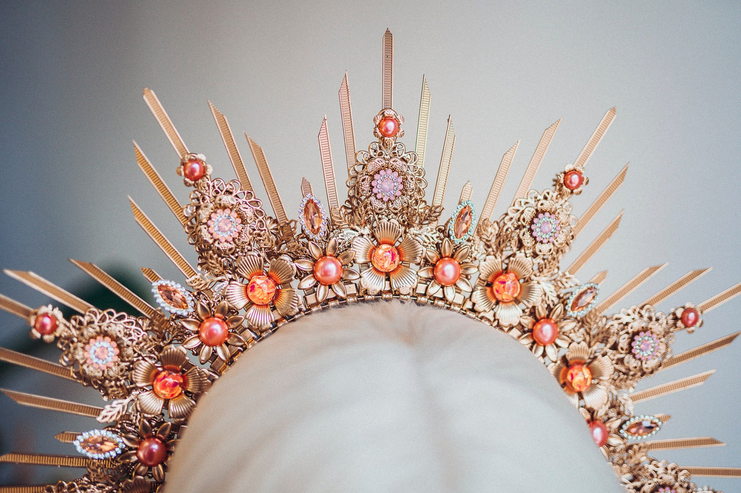 Gold Halo Crown, Halo Headpiece, Festival crown, Festival headpiece, Peach Coral Halo, Wedding Crown, Halo crown, Boho Wedding,Halo Headband