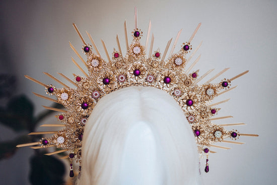 Gold Halo Crown, Halo Headpiece, Festival crown, Festival headpiece, Burgundy Halo, Wedding Crown, Halo crown, Boho Wedding, Halo Headband