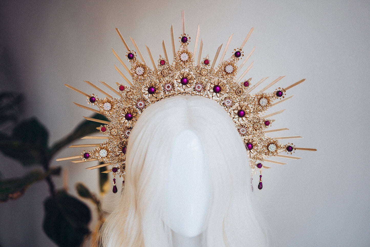 Gold Halo Crown, Halo Headpiece, Festival crown, Festival headpiece, Burgundy Halo, Wedding Crown, Halo crown, Boho Wedding, Halo Headband