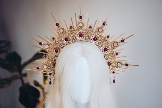 Gold Halo Crown, Halo Headpiece, Festival crown, Festival headpiece, Burgundy Halo, Wedding Crown, Halo crown, Boho Wedding, Halo Headband