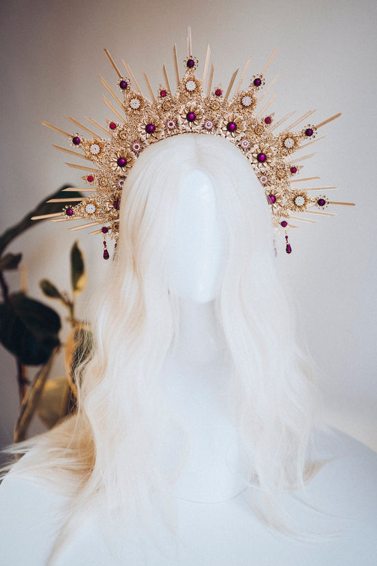 Gold Halo Crown, Halo Headpiece, Festival crown, Festival headpiece, Burgundy Halo, Wedding Crown, Halo crown, Boho Wedding, Halo Headband