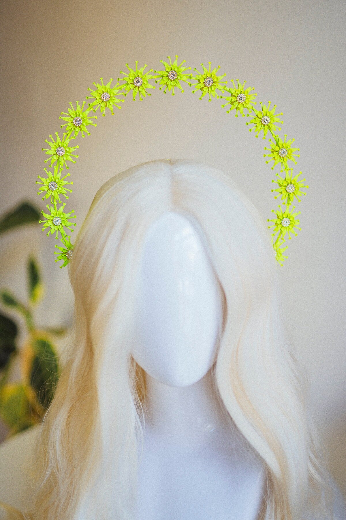 Neon Yellow Halo Crown, Halo Headpiece, Festival crown, Burning man, Headlight, Halo crown, Halo Headband, Festival Fashion, Rave outfit