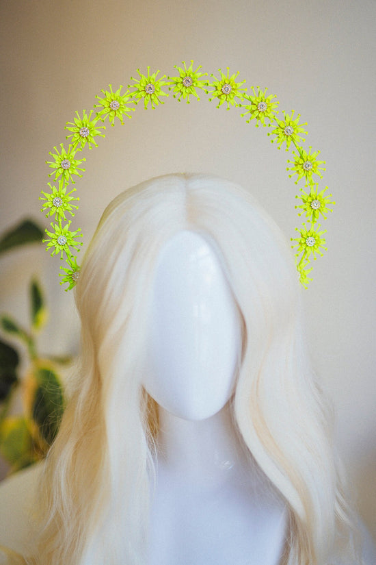 Neon Yellow Halo Crown, Halo Headpiece, Festival crown, Burning man, Headlight, Halo crown, Halo Headband, Festival Fashion, Rave outfit