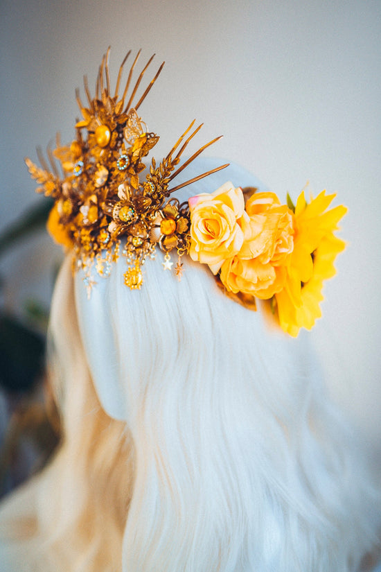 Sun Flower Crown, Flower Headband, Festival Headpiece, Festival Crown, Headband, Headpiece, Sun Crown, Tiara, Flower crown, Halo Headalights