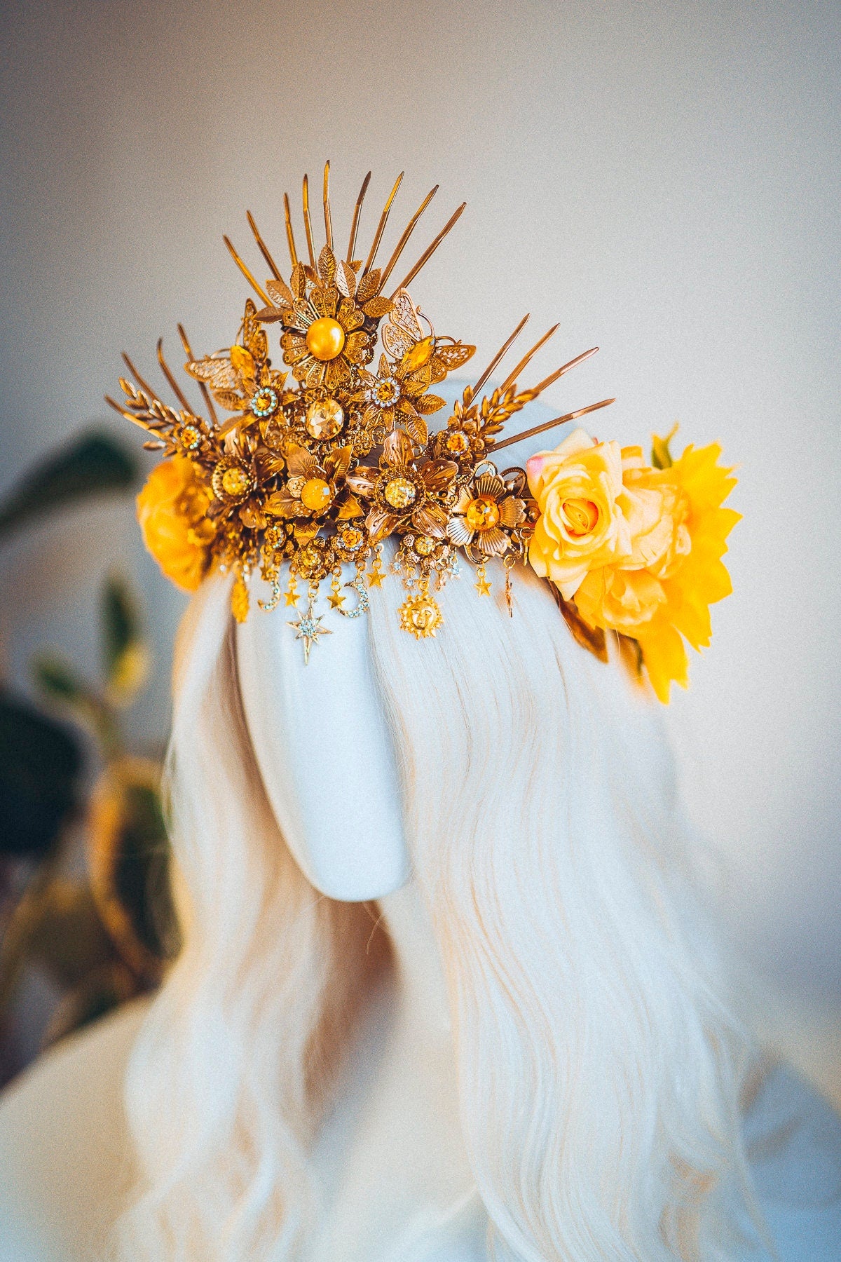 Sun Flower Crown, Flower Headband, Festival Headpiece, Festival Crown, Headband, Headpiece, Sun Crown, Tiara, Flower crown, Halo Headalights