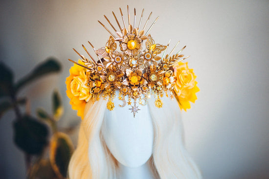 Sun Flower Crown, Flower Headband, Festival Headpiece, Festival Crown, Headband, Headpiece, Sun Crown, Tiara, Flower crown, Halo Headalights