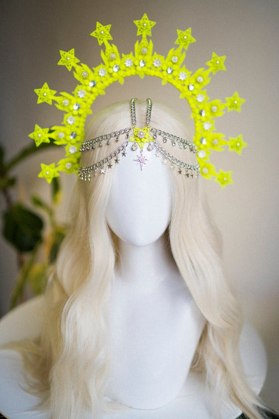 Neon Yellow Halo Crown, Halo Headpiece, Festival crown, Burning man, Zip ties crown, Halo crown, Halo Headband, Festival Fashion,Rave outfit