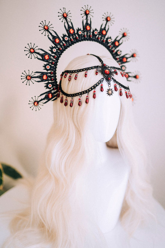 Black Halo Crown, Halo Headband, Red Crown, Festival Crown, Festival Headpiece, Halo Headlight, Headlights, Photo Props, Black Crown