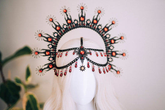 Black Halo Crown, Halo Headband, Red Crown, Festival Crown, Festival Headpiece, Halo Headlight, Headlights, Photo Props, Black Crown