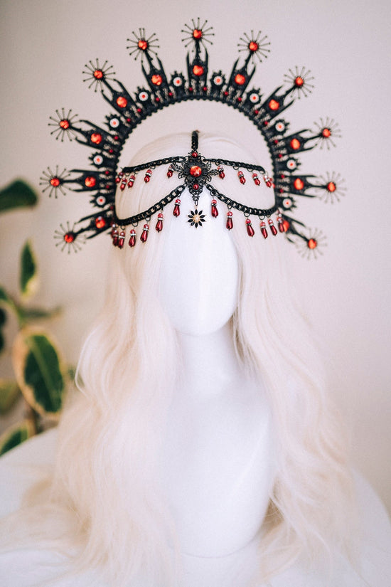 Black Halo Crown, Halo Headband, Red Crown, Festival Crown, Festival Headpiece, Halo Headlight, Headlights, Photo Props, Black Crown