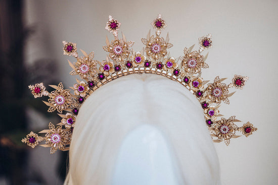 Gold Halo Crown, Halo Headpiece, Festival crown, Festival headpiece, Burgundy Halo, Wedding Crown, Halo crown, Boho Wedding, Halo Headband