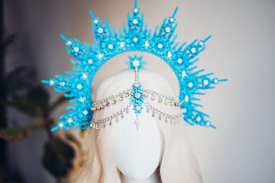 SALE Blue Halo Crown Halo Headpiece Festival crown Burning man Zip ties crown Halo crown Headband Festival Fashion Rave outfit