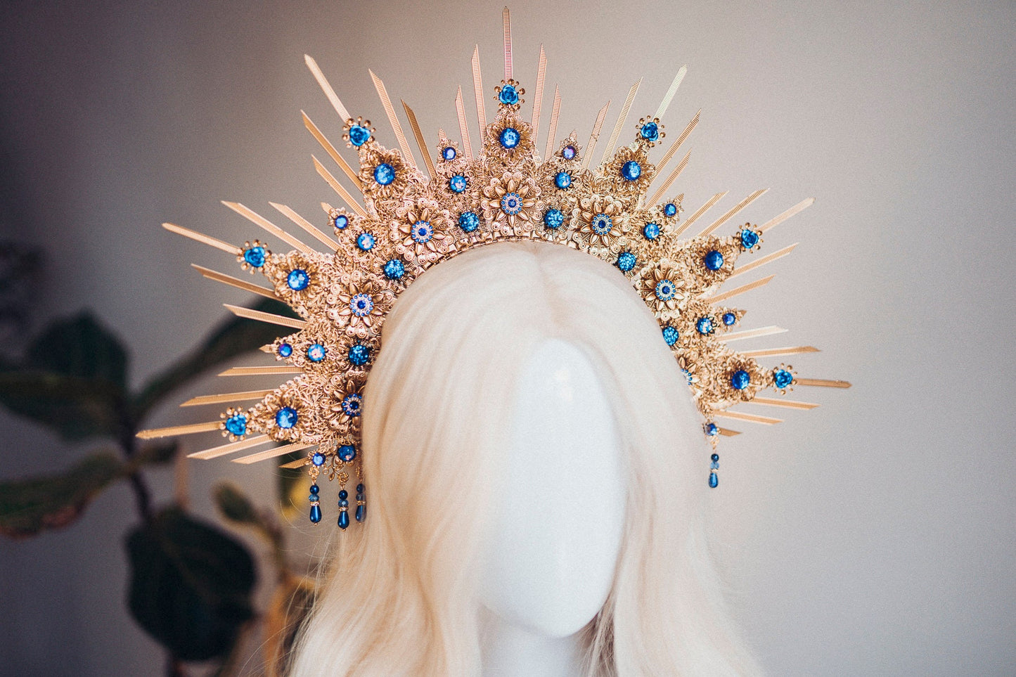 Gold Halo Crown Halo Headpiece Festival crown Festival headpiece Royal Blue Halo Wedding Crown Halo Boho Wedding Halo Headband