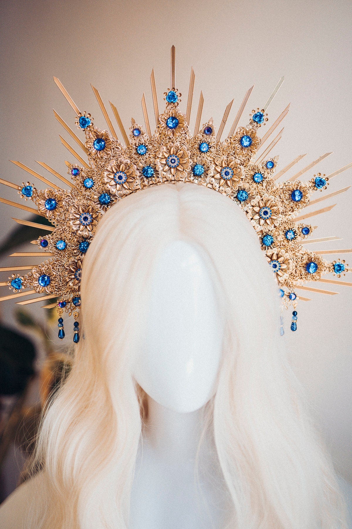 Gold Halo Crown Halo Headpiece Festival crown Festival headpiece Royal Blue Halo Wedding Crown Halo Boho Wedding Halo Headband