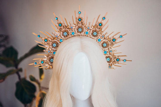 Gold Halo Crown, Halo Headpiece, Festival crown, Festival headpiece, Turquoise Halo, Wedding Crown, Halo crown, Boho Wedding, Halo Headband