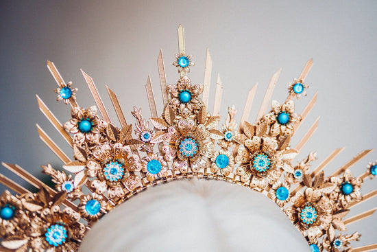 Gold Halo Crown, Halo Headpiece, Festival crown, Festival headpiece, Turquoise Halo, Wedding Crown, Halo crown, Boho Wedding, Halo Headband