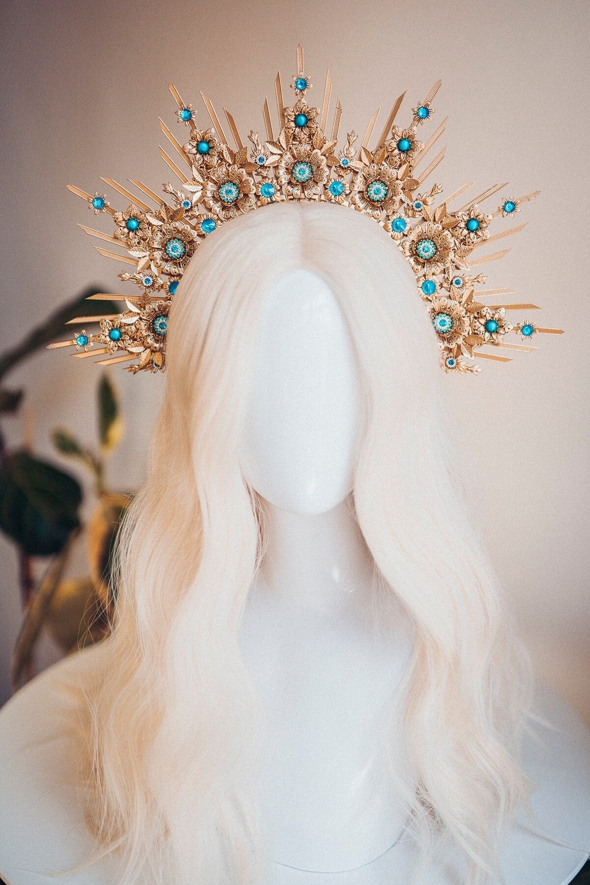 Gold Halo Crown, Halo Headpiece, Festival crown, Festival headpiece, Turquoise Halo, Wedding Crown, Halo crown, Boho Wedding, Halo Headband